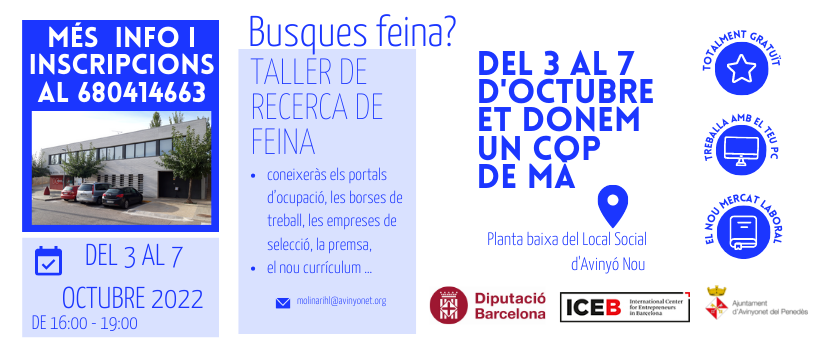 Da inicio la primera edición del Curso "Canales de búsqueda de trabajo" fruto de la colaboración ICEB y la Diputación de Barcelona. 